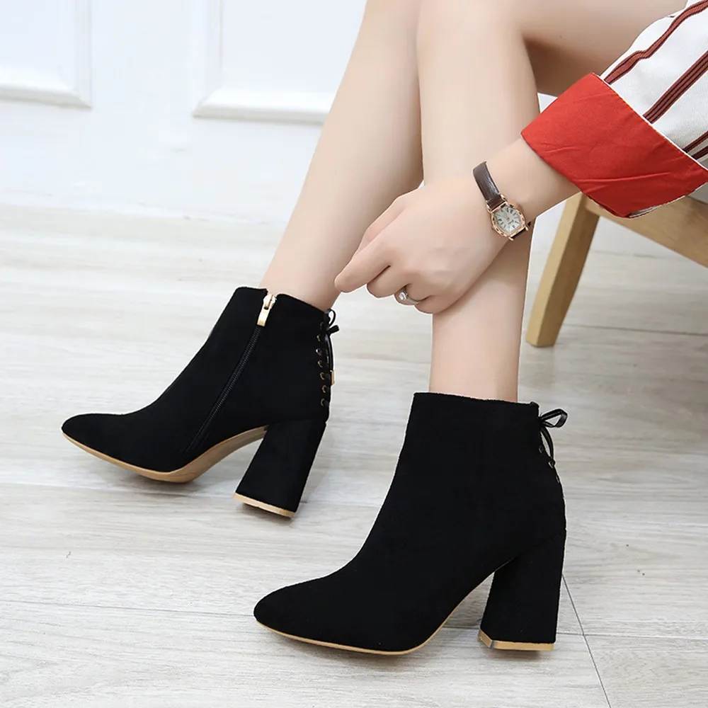 

Women Boots Autumn Winter Suede Zip Bow Tie Chelsea Motorcycle Boots Square Toe Thick Bottom Martin Boots 2019 Ankle Boots