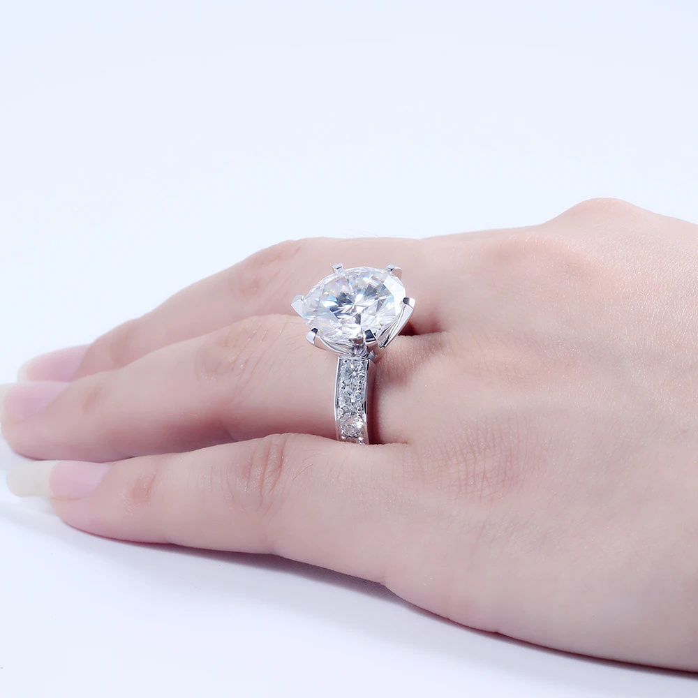 TransGems 10 Carat Lab Grown Moissanite Diamond Ring 14K White Gold Fashion Jewelry Rings for Woman Wedding Engagement Jewellery