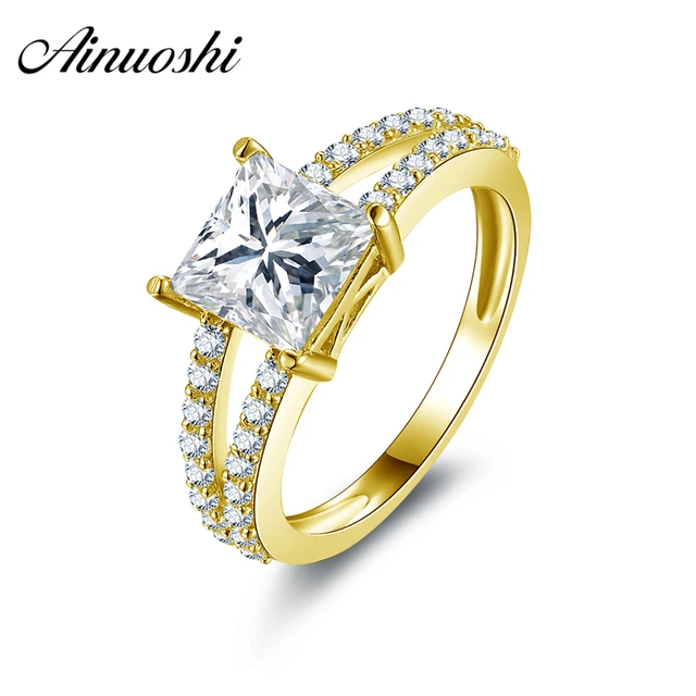 Ainuoshi 10k Solid Yellow Gold Engagement Ring 1 6 Carat Princess Ainuoshi 10k Solid Yellow Gold Engagement Ring 1 6 Carat Princess Cut Simulated Diamond Pure Jewellry