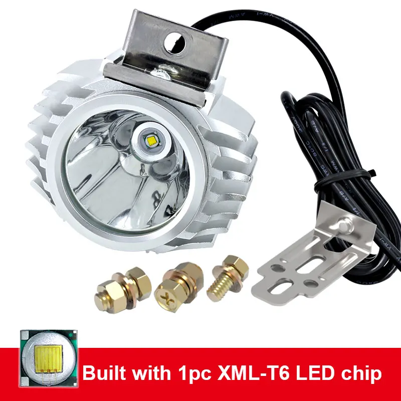 Apmatauto 2pcs Waterproof Motorcycle LED Spotlight Headlight 6W 1000Lm XML-T6 White 6000k Scooter/Bike Aluminum Fog DRL Headlamp