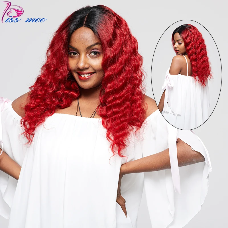 

KISSMEE 1B Red Loose Deep Lace Front Wig For Black Women Brazilian Lace Wigs Human Hair Remy 10-32Inches Bob Hair With Baby Hair