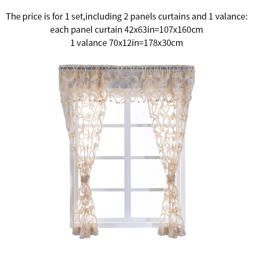 Smt490 NAPEARL Floral Leaves Jacquard Short Tulle Drops Valance Set Kitchen Windows With Ropes Cream Color Rustic Decor Fabric Circle