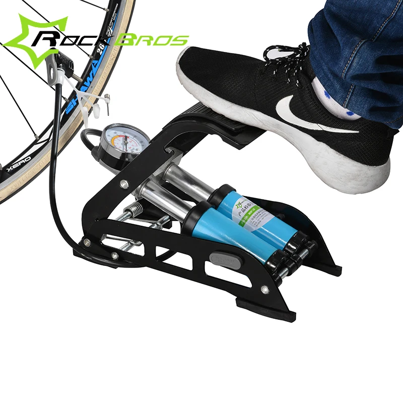 

ROCKBROS MTB Bike Foot Air Pump Steel No-Slip Portable High-Pressure Pump For Bicycle Car Tire Single Or Double Tube 2 Valves