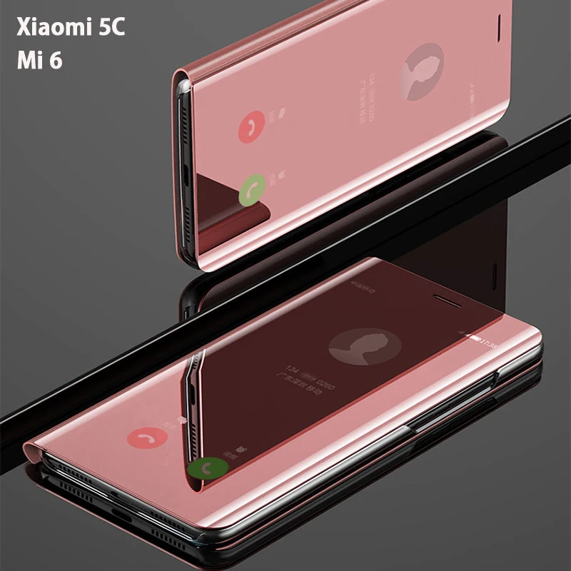 

Flip Smart Mirror Phone Cover,case,For Xiaomi MI 6 MI6 MI5C 5C Hard Leather Clear View Standing Rose Gold Back Cases
