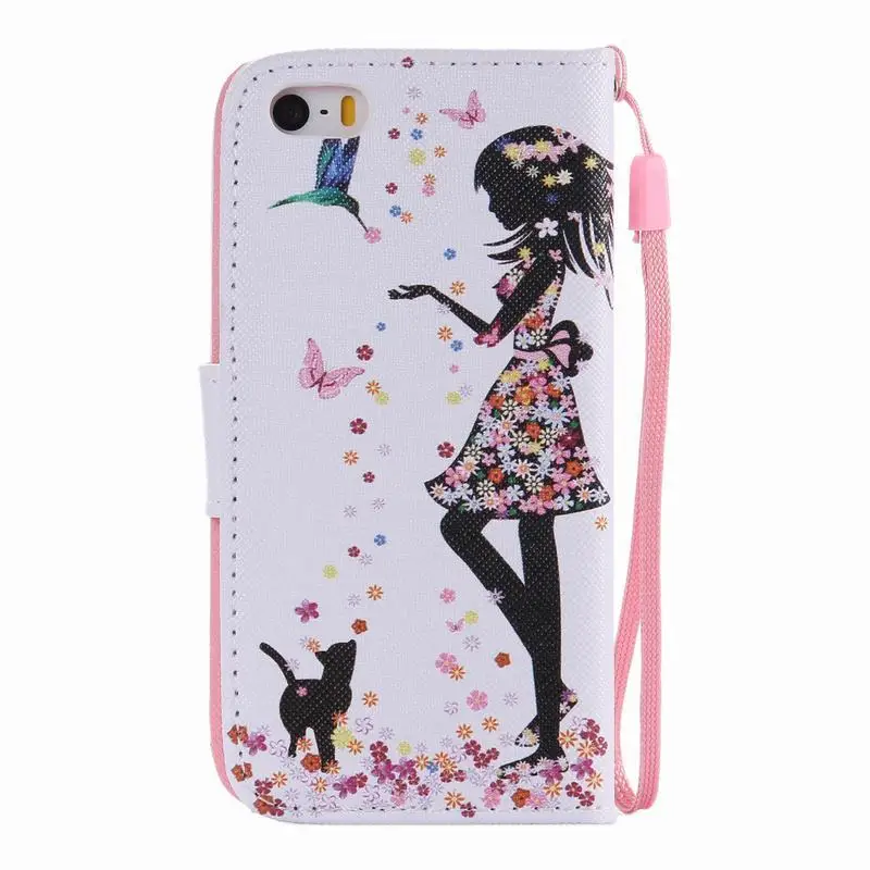 Для Coque iPhone 5S Чехол кожаный кошелек флип-чехол для телефона Apple iPhone 5 5S SE чехол милый мультяшный аниме Кот для девочек флип-чехол