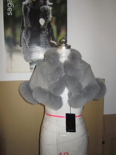 

Free shipping Drop shipping kid real fox fur length 30cm twisted fur without hood cashmere cape