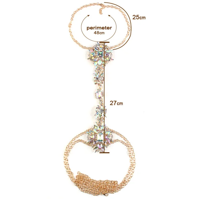 Фото женское ожерелье с кристаллами стразы золотая цепочка для тела цена