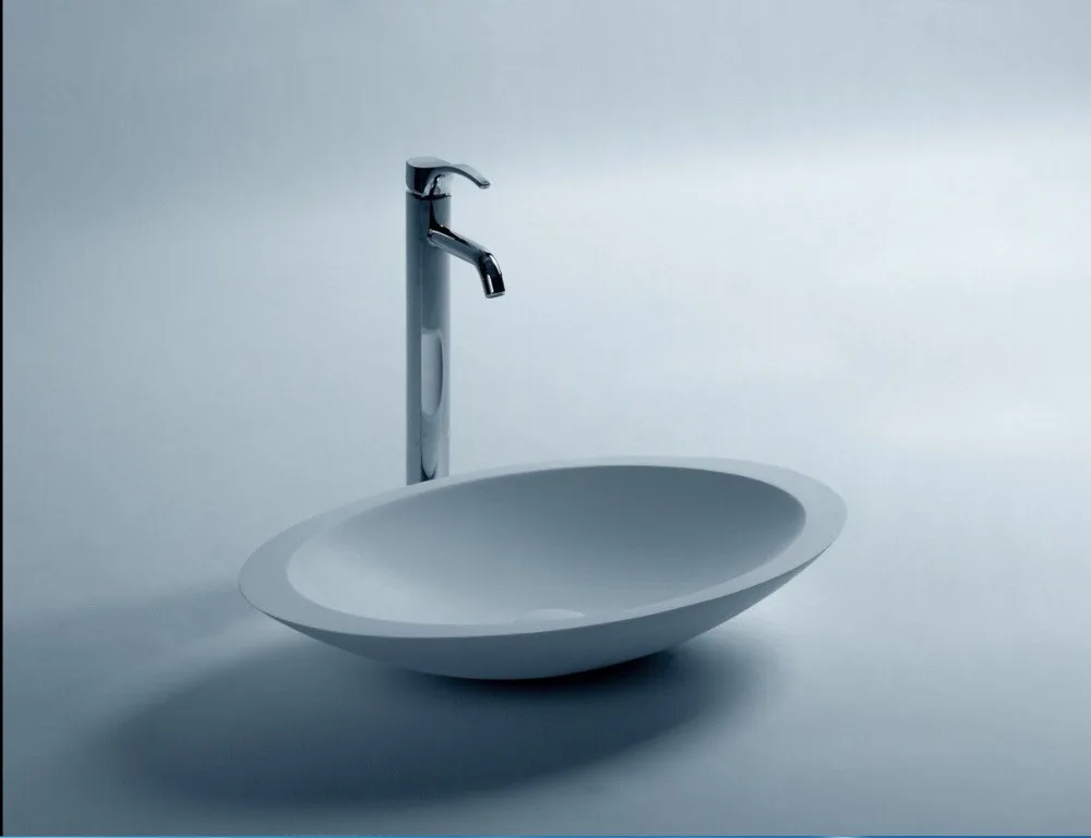 الحمام البيضاوي حوض الصلبة سطح الراتنج مكافحة أعلى غسل حوض مرحاض الغرور سفينة غرقت 3857