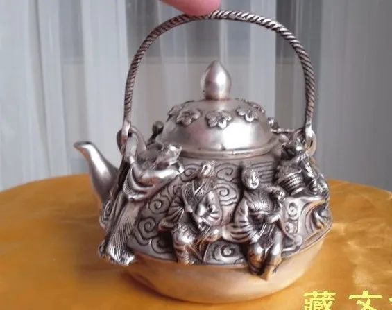 

coated silver Collectible exquisite silver eight immortal Teapot pot 10 cm tall Garden 100% real Tibetan Silver Brassroom