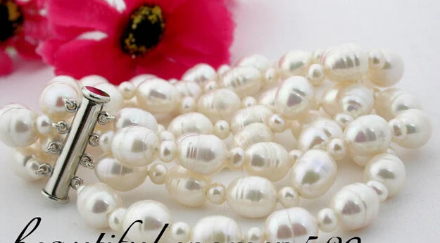 

hot sale FREE SHIPPING z1168 beautiful 4row 8" white freshwater pearl bracelet bangle magnet Natural >>free shipping -Bride jewe