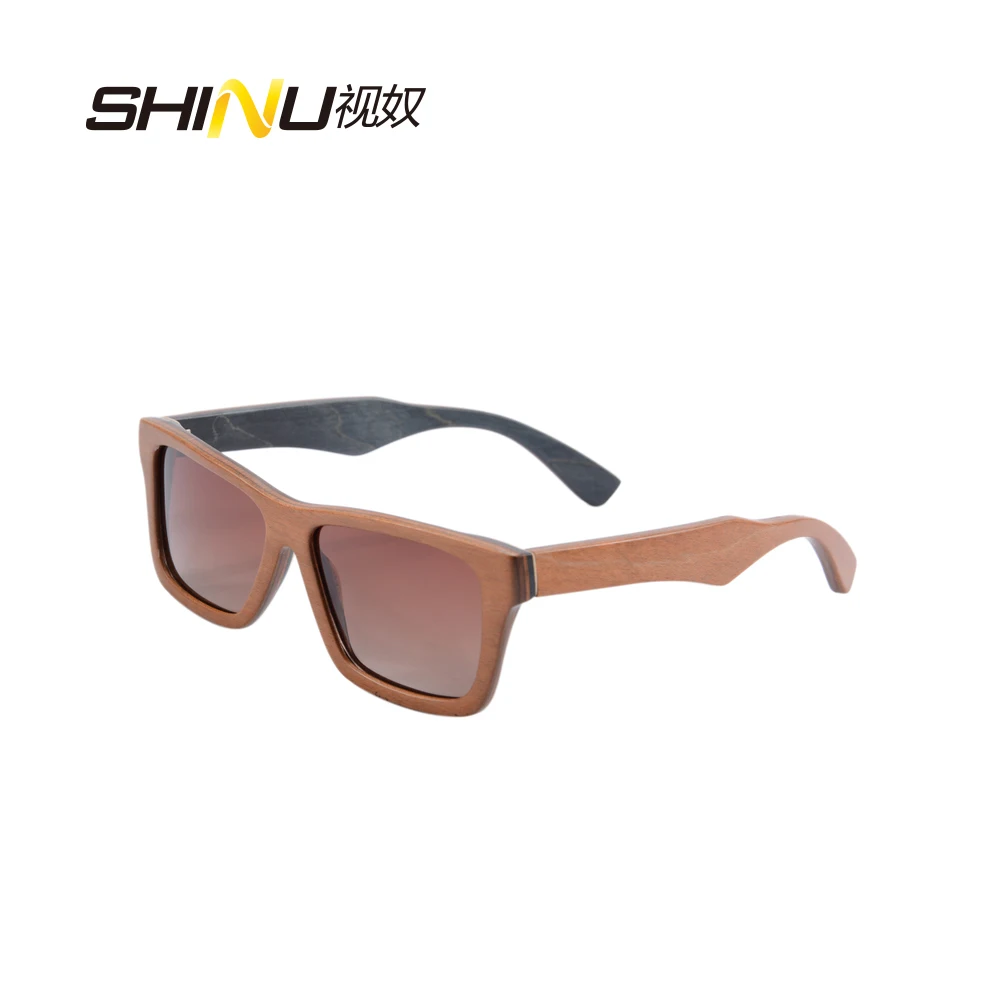 

100% Handmade Wood Sunglasses Women Fashion Skateboard Wooden Glasses Vintage Big Square Polarized Gradient Brown Goggle 68020