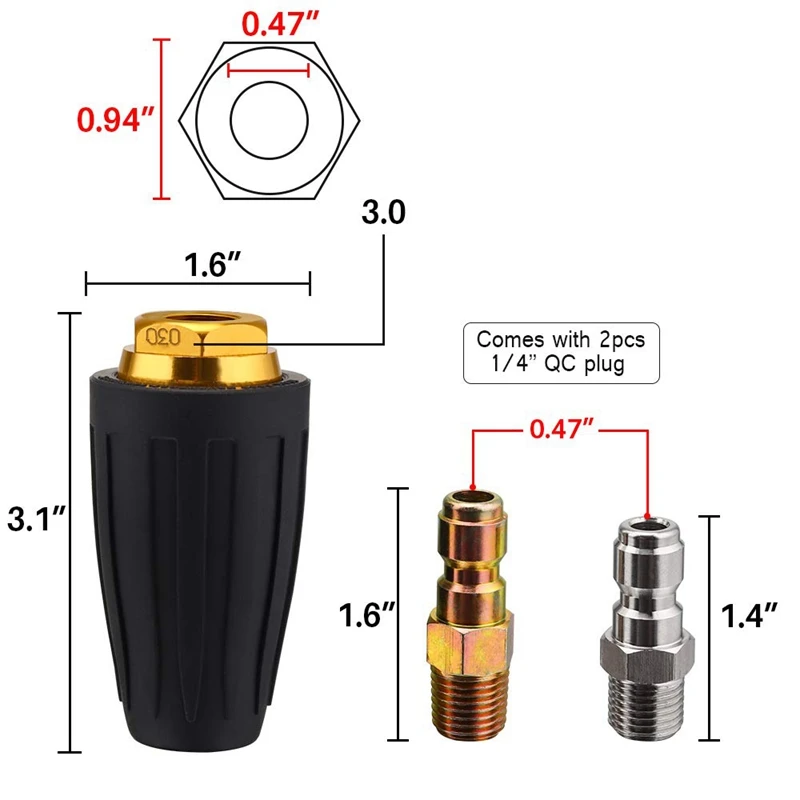 Мойка под давлением вращающийся спрей турбо сопло универсальный для горячей и холодной воды 3000 Psi, 3,0 отверстия, 3,0 Gpm с 1/4 дюймов Куай