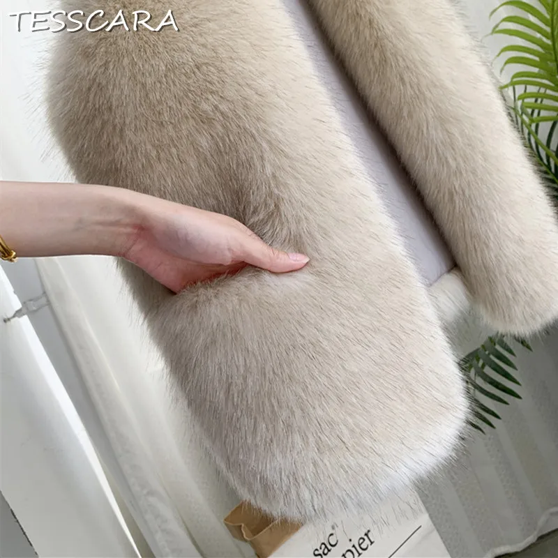 TESSCARA осень и зима женская пушистая шуба из искусственного меха жилет женский высокого качества искусственная теплая верхняя одежда и пальто размера плюс S-3XL