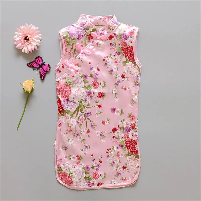 

YWHUANSEN 2017 Girls Chinese Traditional Dress Baby Sleeveless Cheongsam Kids Flower Qipao Children Clothing Evening Dress Party