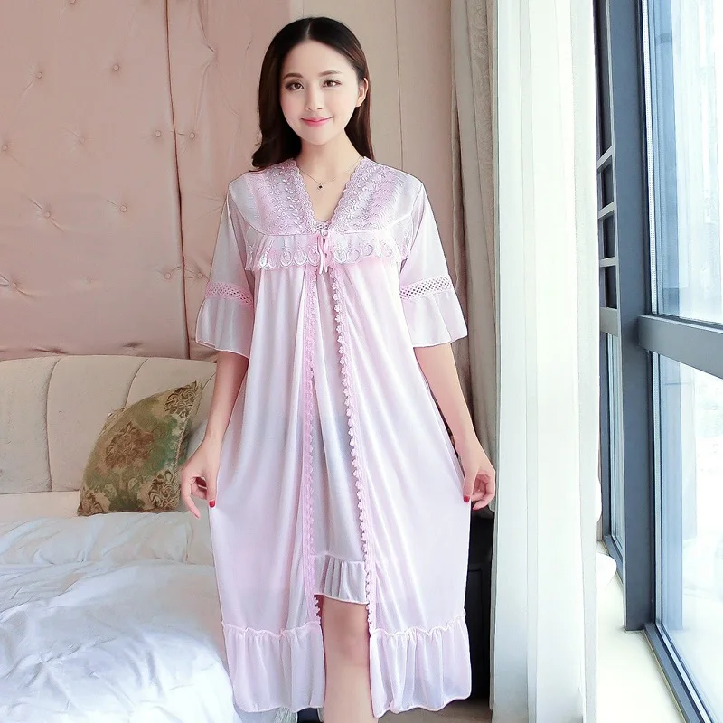 Новая Осенняя/Летняя женская одежда для сна шелковая ночная рубашка домашняя одежда ночное белье и майки Ночная сорочка для беременных пижамы 7174