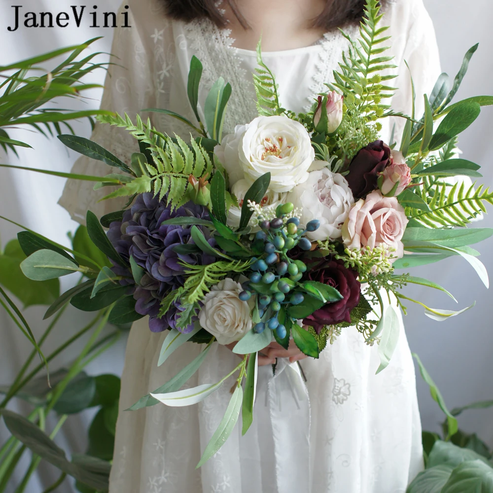 Janevini Romantic White Blush Pink Hydrangea Big Bridal Bouquet