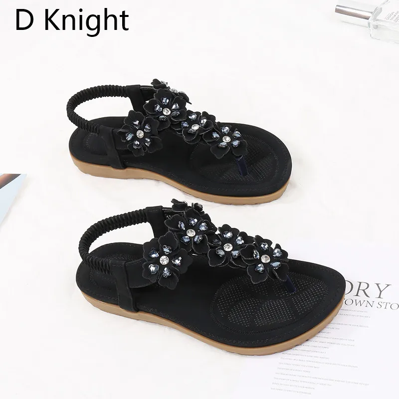 2018 Fashion Women Sandals Flowers Crystal Summer Gladiator Shoes Ladies Bohemia Shoes Woman Soft White Beach Shoes Flat Sandals (13)