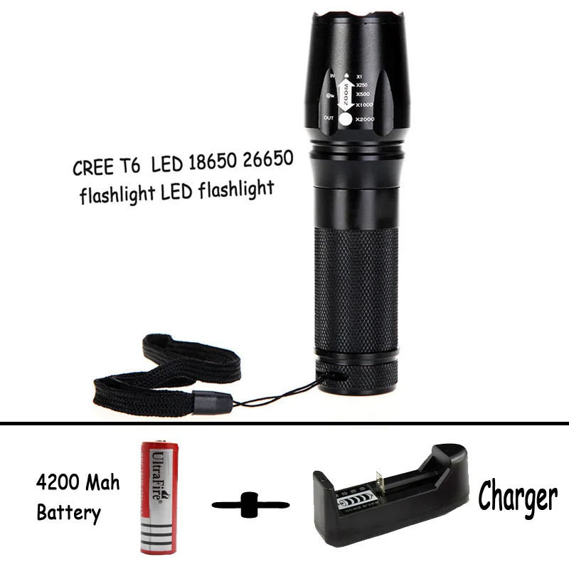 

New 2000Lm Waterproof 4x XML T6 LED Flashlight Self defense Torch Light Lantern