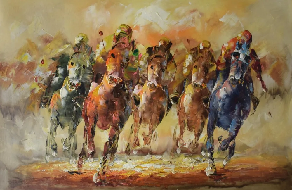 سباق الخيل قماش اللوحة رسمت باليد خلاصة الحديث صورة الحيوان الحصان اللوحة جدار اللوحة صورة ل غرفة المعيشة