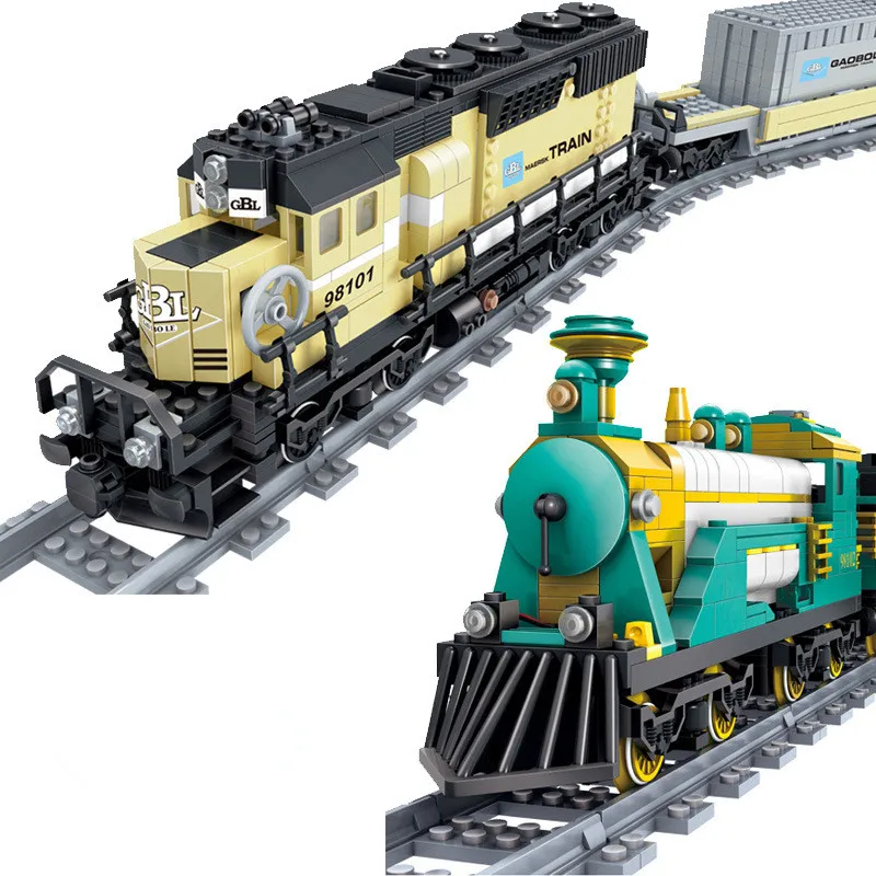 

Battery Powered Electric Steam Container Train Track Building Block Toy Kids Bricks Toys Children Gift Compatible with Lecgos