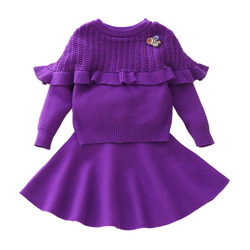 

Baby Girls Sweater Clothing Set Knitted Clothes Suit Shirt + Skirt 2 PCS Outfits Toddler Cotton Christmas Wear For 2-11Y CA369
