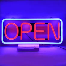

High brightnes 5424 size LED flex neon open sign day light LED red letters and blue acr line