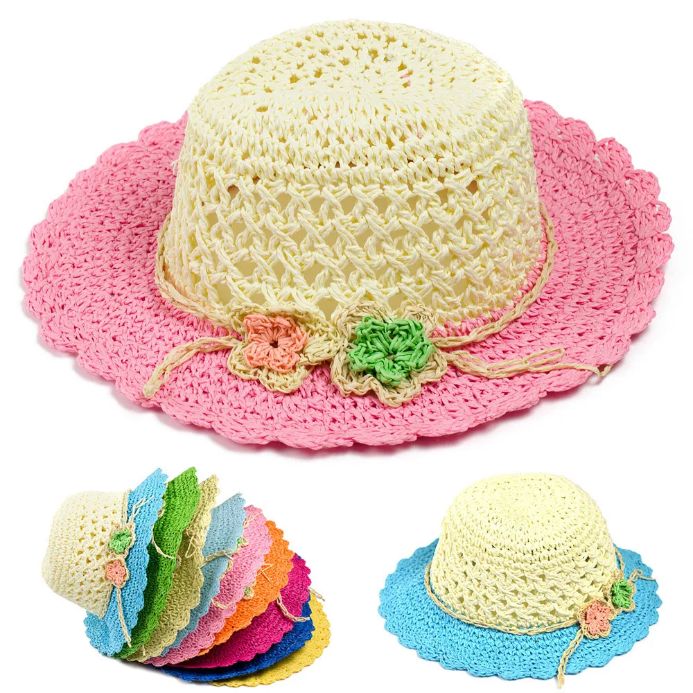 7 Candy colored sun hats flowers cute baby girl summer straw sun hats