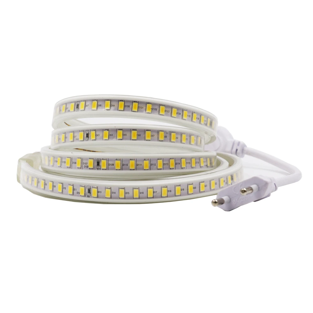 220V 120Led/м Светодиодная лента светильник 5730SMD, супер яркий 1 м/2 м/3 м/4 м/5 м/10 м/20 м белый/теплый белый водонепроницаемый Светодиодный светильник с европейской вилкой