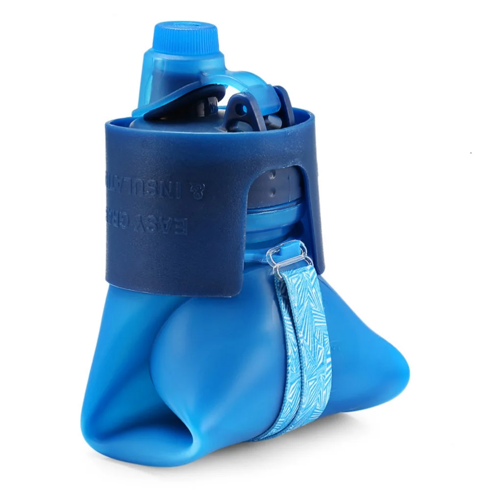 500 мл Складная Силиконовая бутылка для воды силиконовый складной чайник для занятий спортом на открытом воздухе бутылка для воды и ремешок для кемпинга Путешествия Бег Туризм - Цвет: Blue