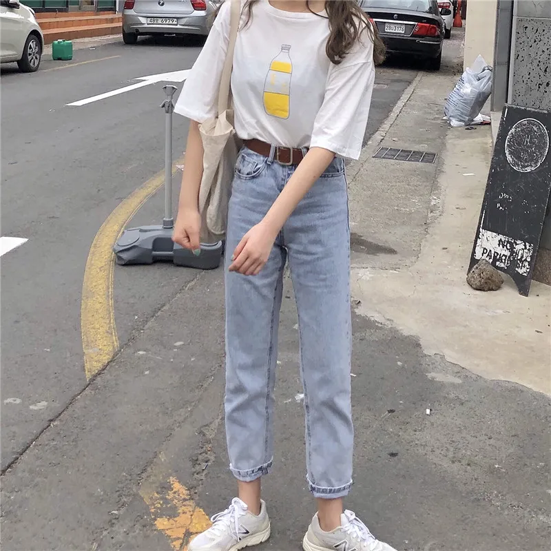 Simple Chinese letter purple causal college wind printed 2018 new light short sleeve cotton female tees