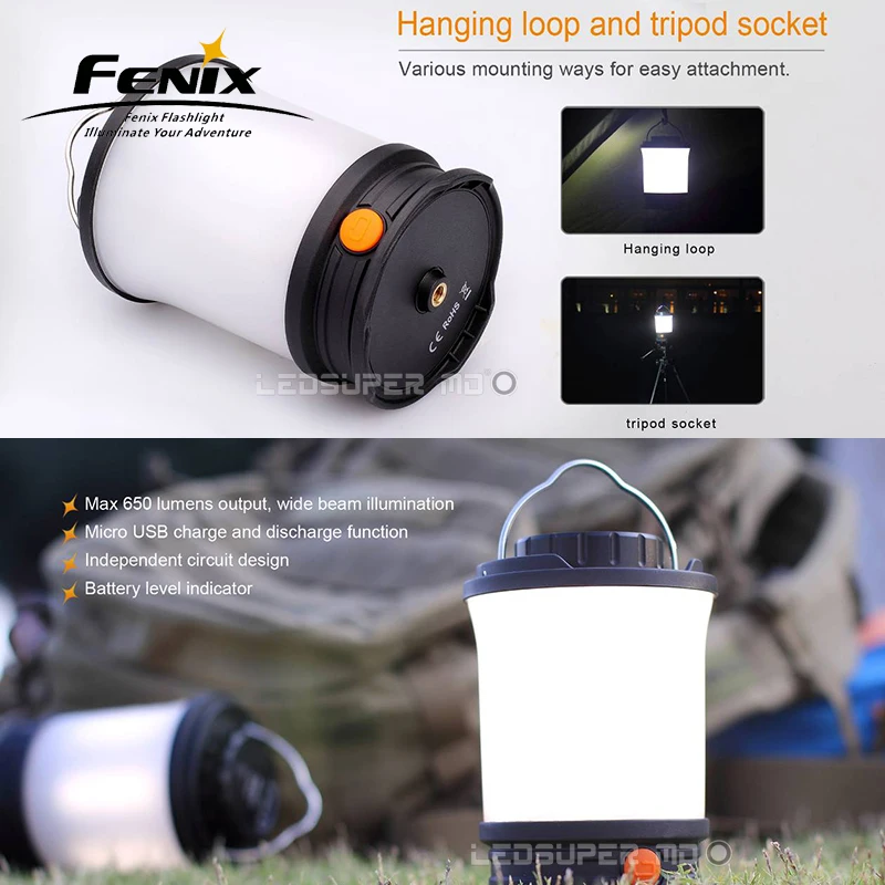  Original Fenix CL30R 650 Lumens Micro USB Portable Light Rechargeable Camping Lantern with 3* 18650