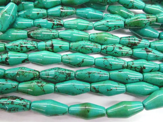 

2strands 10x20mm Tibetant Turquoise stone drum rice barrel bicone Bule Green spacer Bead