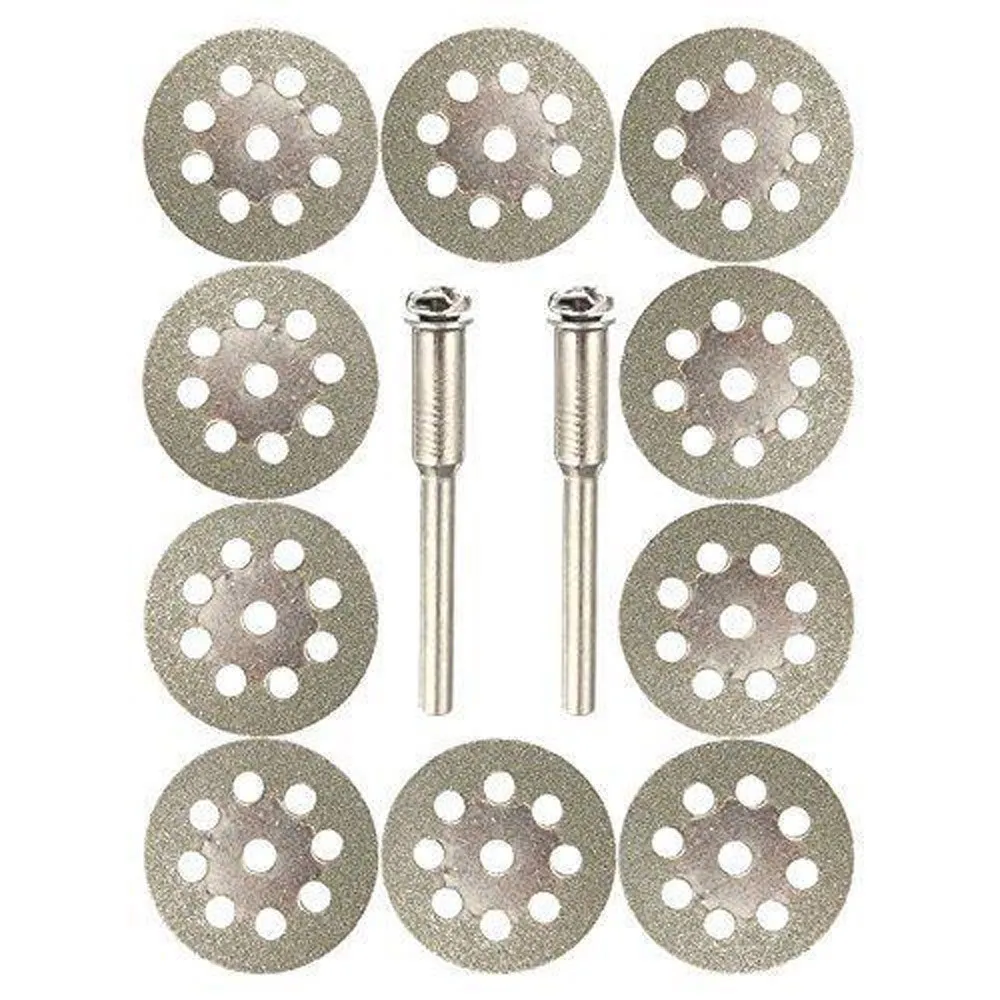 

10pcs/set 22/30mm Mini Diamond Saw Blade Silver Cutting Discs with 2X Connecting Shank for Dremel Drill Fit Rotary Tool 26