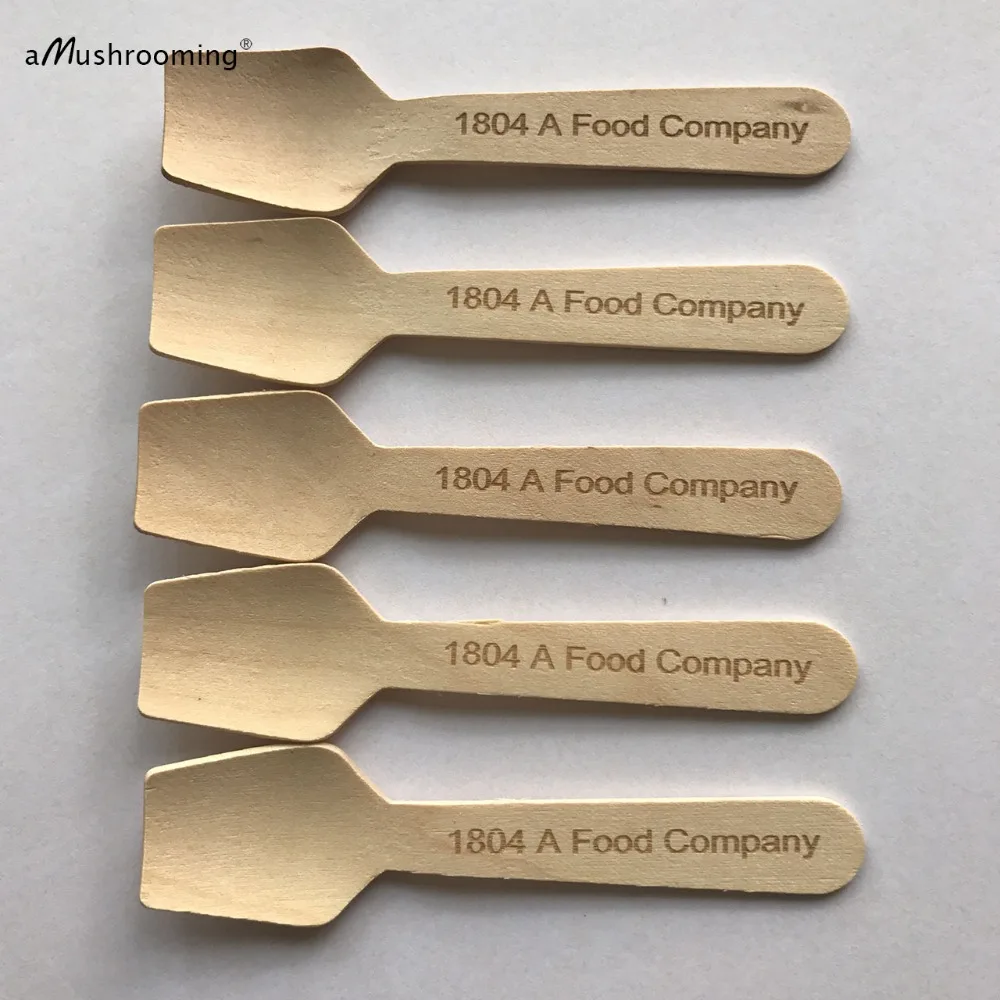 

100pcs Personalized Cafe Disposable Ice Cream Spoons Wedding Handmade Wooden Dessert Spoons with Customized Letter Made to Order
