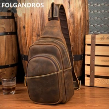 Мужская нагрудная сумка из натуральной кожи, винтажная ручная работа, Воловья кожа, на плечо, нагрудная сумка, универсальная сумка через плечо для сотового телефона, с карманом