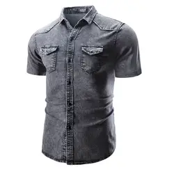 Новинка 2019 года рубашка с короткими рукавами джинсовая рубашка мужская Camisa социальной Masculina Slim Fit карман рубашки для мальчиков модные