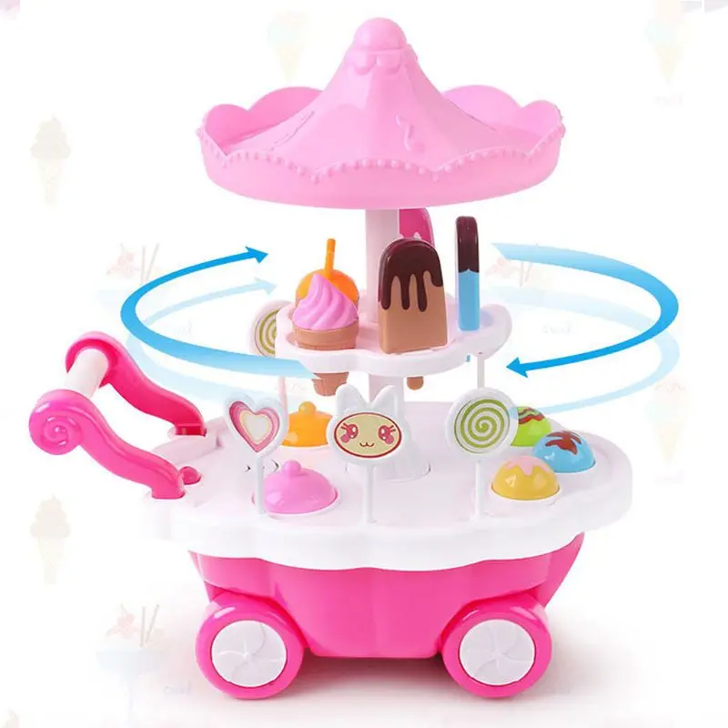 

Children Ice Cream Seller Hawker Cosplay Mini Cart Lollipop Kits Electric LED Music Toys Kids Early Educational Gift