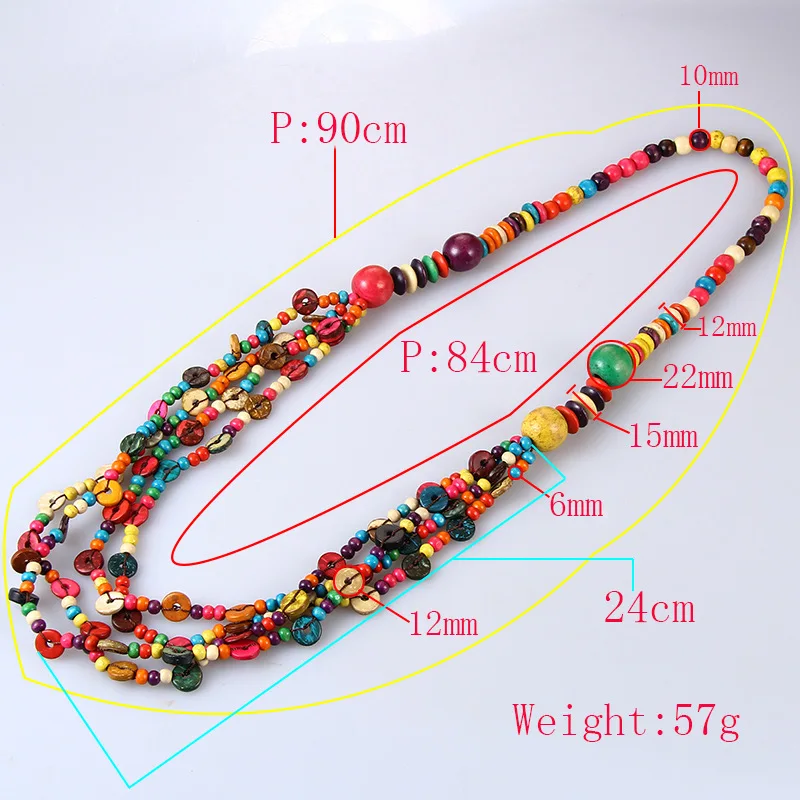 Длинное ожерелье BeUrSelf, этническое ожерелье из кокосовой раковины, этническое многоцветное многослойное богемное ожерелье из деревянных бусин ручной работы