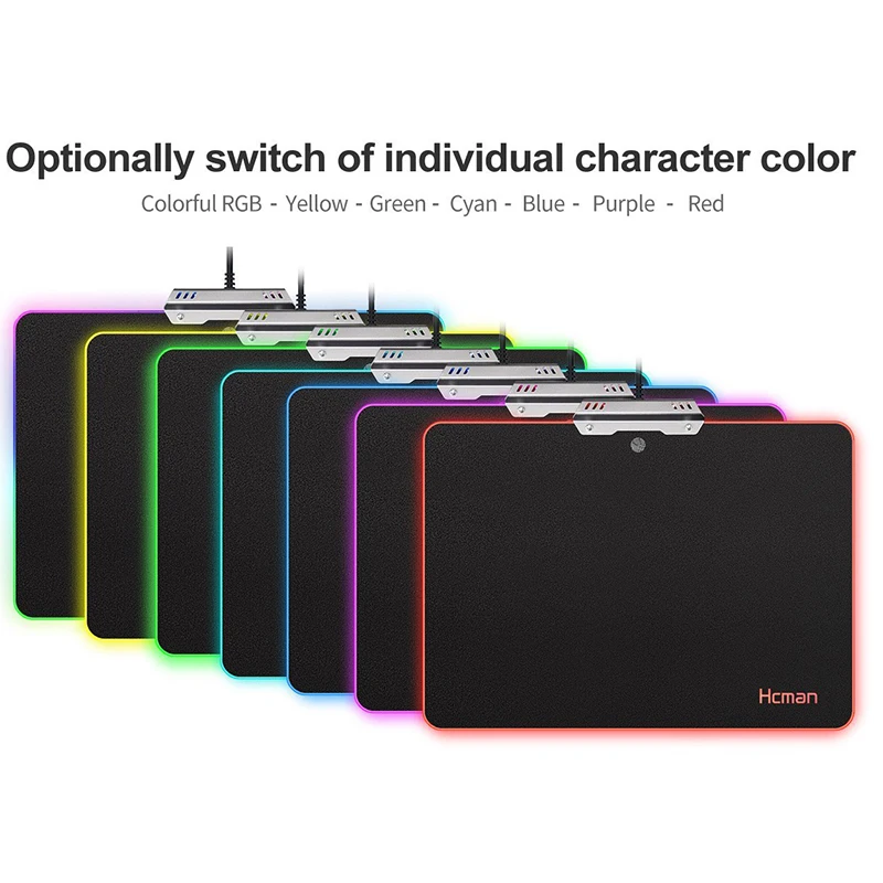 Hcman RGB Lighting Hard Gaming Mouse Pad , Adjustable 9 LED Colors USB