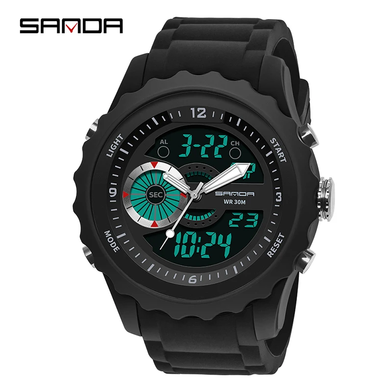 

SANDA 769 Men Quartz Digital Watch Dual Display Waterproof Sports Watches for Men Silicone LED Electronic Male Watch Relogio