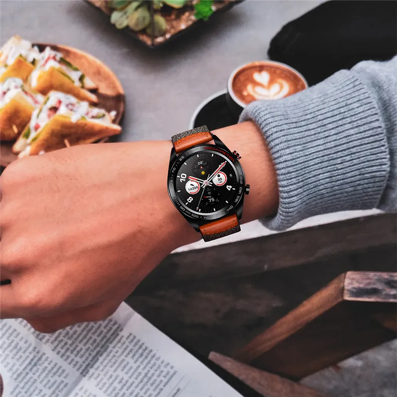 Кожаный ремешок для huawei watch GT GT2 ремешок 22 мм ширина мягкие черные ремешки с пряжками для honor magic/galaxy watch 46 мм ремень