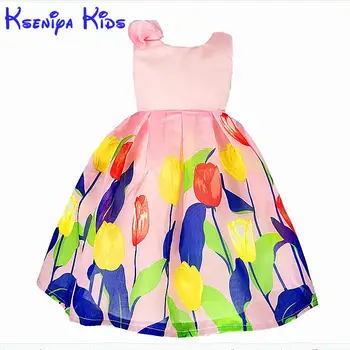 

kseniya kids Bohemian Pink Princess Girl Dress Flowers Summer Baby Girls Dresses For Party And Wedding Sleeveless Breathable