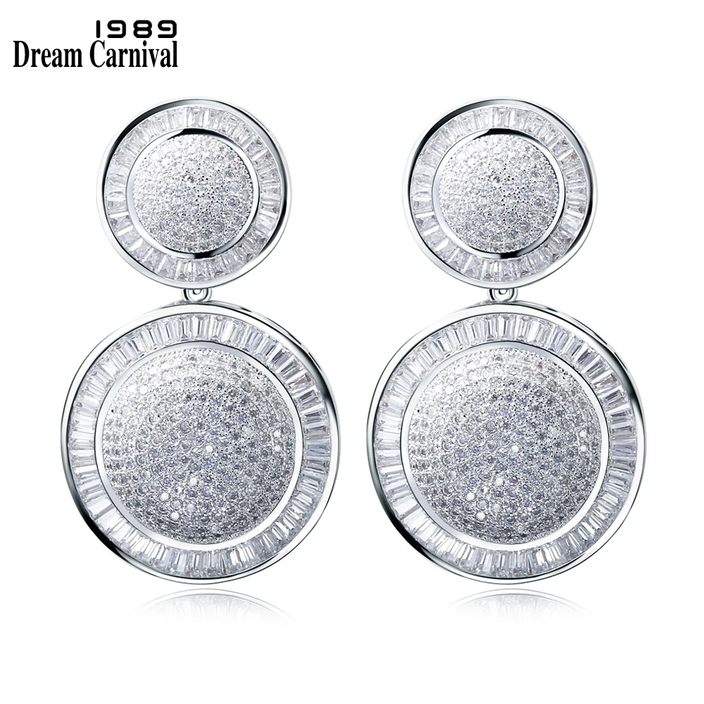 

DreamCarnival 1989 Elegant Jewelry New Women Luxury Design Big Round Statement Premium Bridal Wedding Earrings Dangles SES06955R