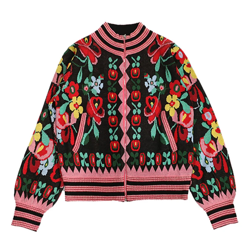 Makuluya Женская Весенняя Цветочная вышитая с длинным рукавом вязаная Толстая куртка свитер пальто Карманный кардиган женский винтажный WU - Цвет: Floral