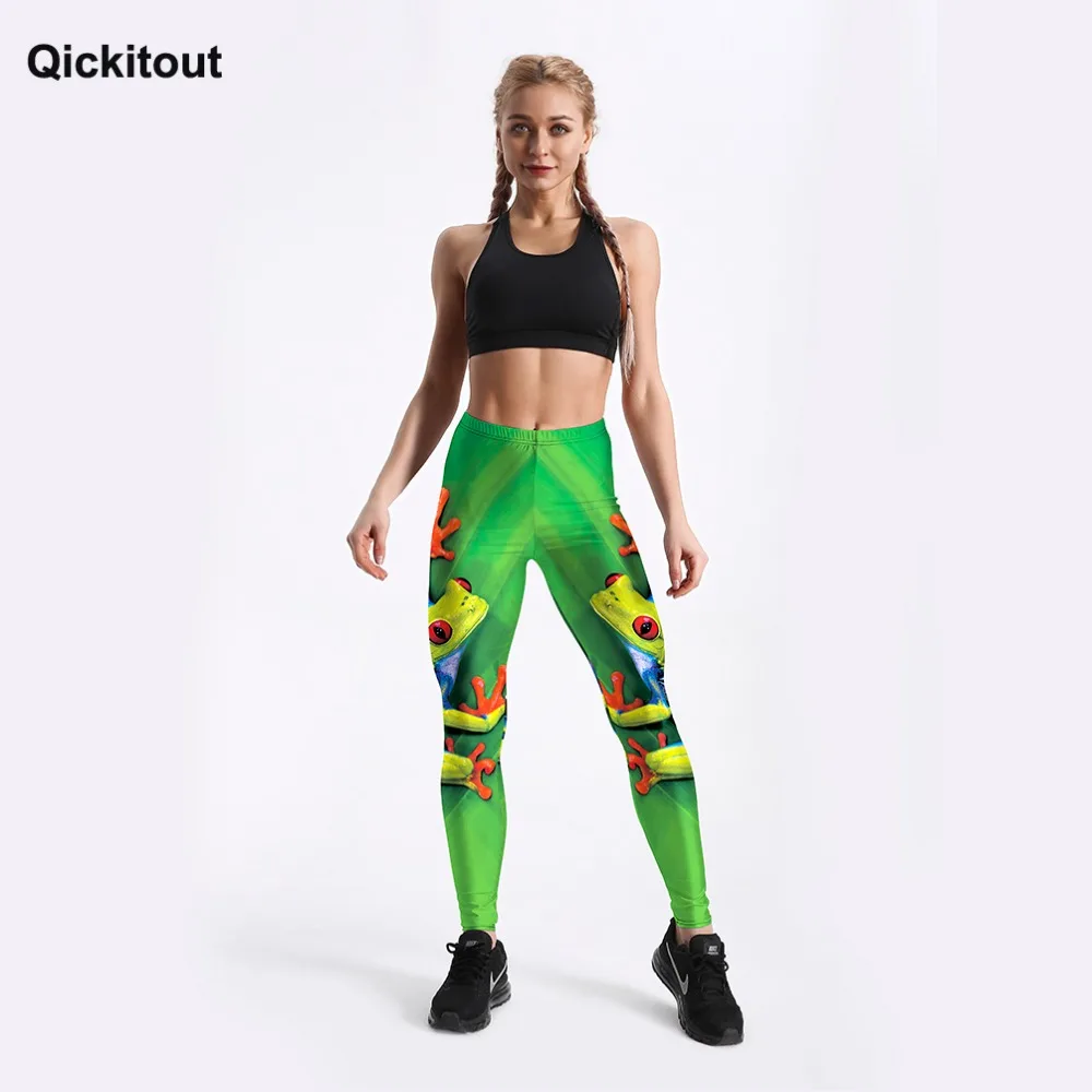 Qickitout, новинка, Летние Стильные женские леггинсы, зеленые, с принтом лягушек, для тренировок, фитнеса, леггинсы, эластичная талия, длина по щиколотку, леггинсы, S-4XL