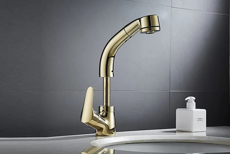 Gold Bathroom Basin Faucet Pull out Kitchen Sink Faucet  (9)