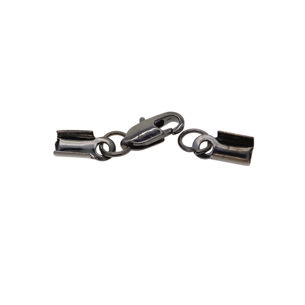 12 Sets Crimp Cord End Cap Clips Bail Tips Connector Findings with Lobster Clasp for Necklace Bracelet Jewelry Making