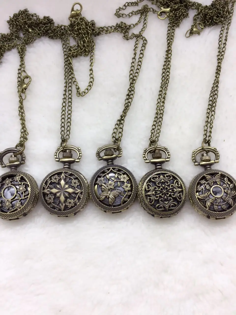 

Wholesale Vintage Bronze Small Flower Pocket Watch Necklace, 5 design mixed ,10pc/lot APW0053