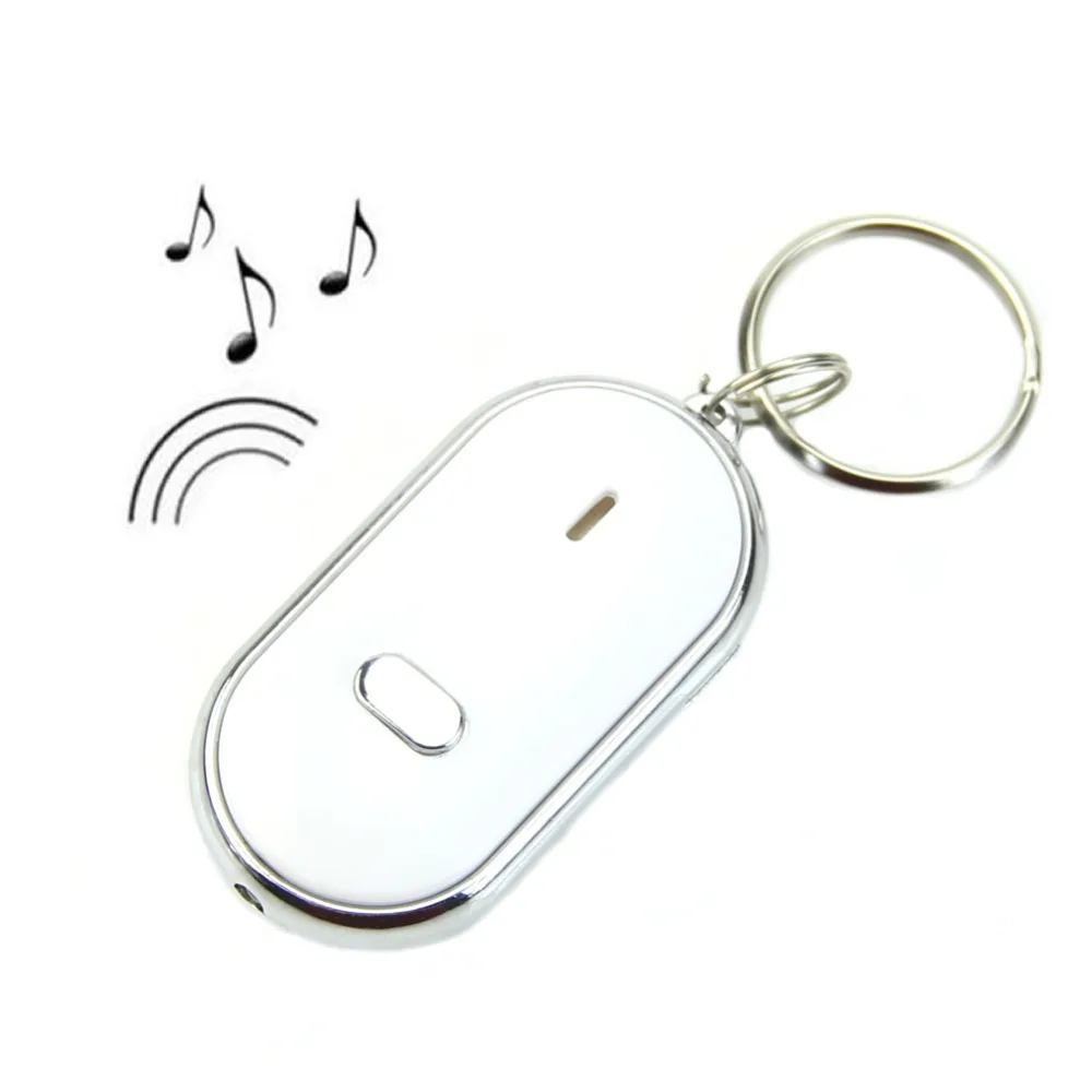 White LED Key Finder Locator Find Lost Keys Chain Keychain Whistle Sound Control