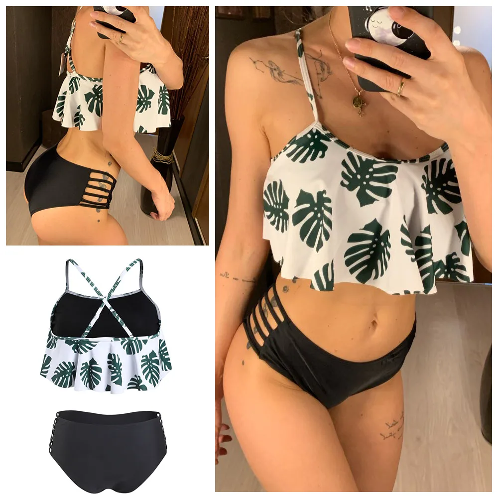 

2019 New Bikinis Women Swimsuit Ruffle Swimwear Print Biquini Brazilian Bathing Suit Striped Bikini Set Swim Wear Beach Summer